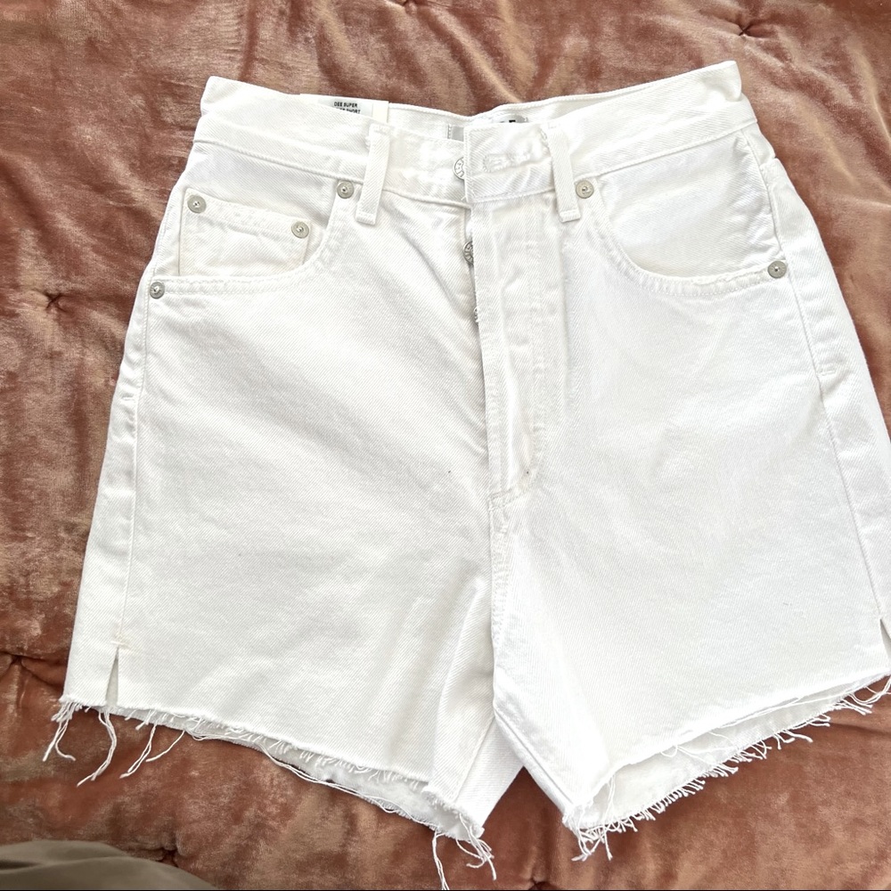Designer white denim Bermuda shorts